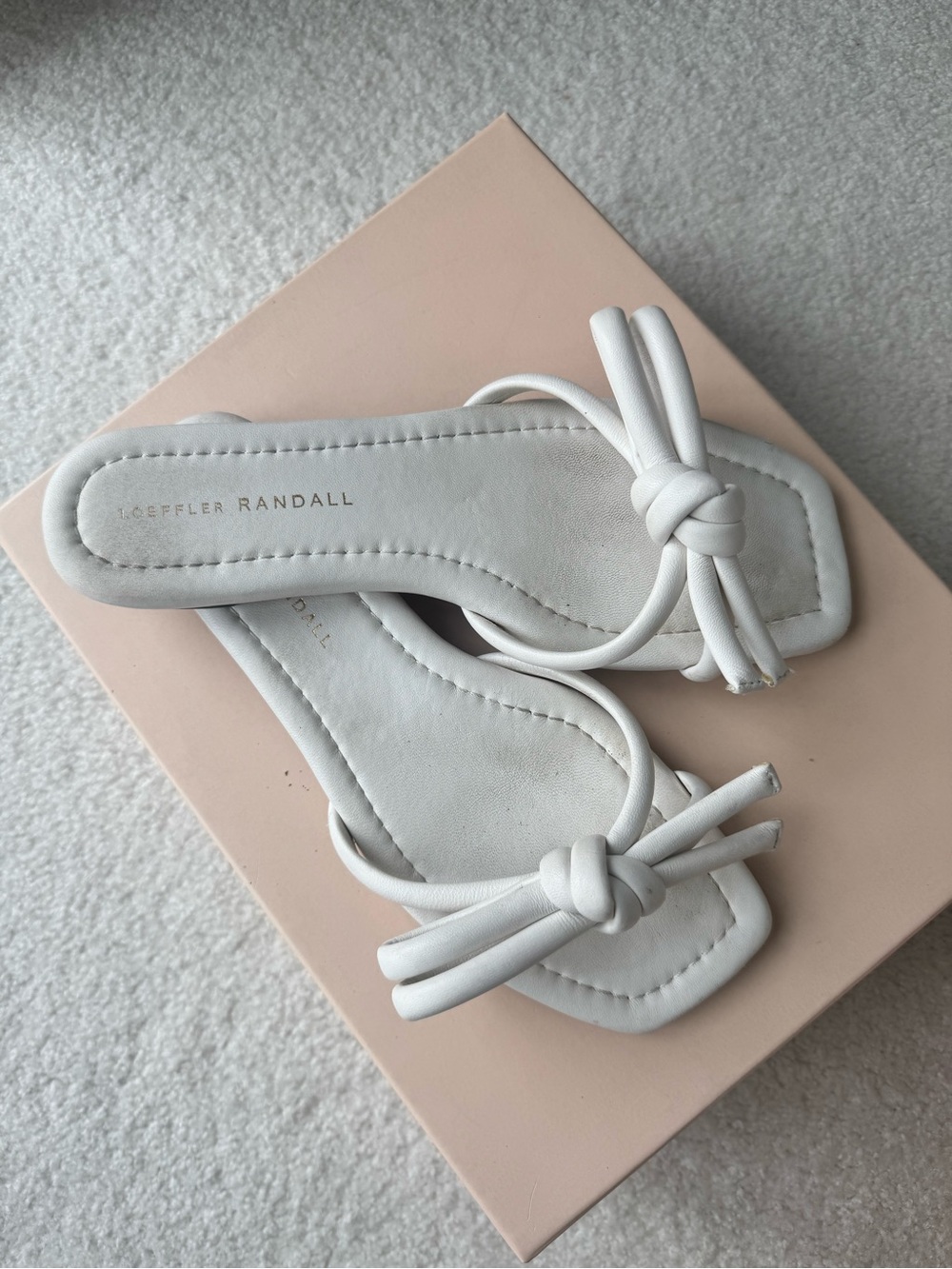 Loeffler Randall White Knotted Strap Slide Sandals